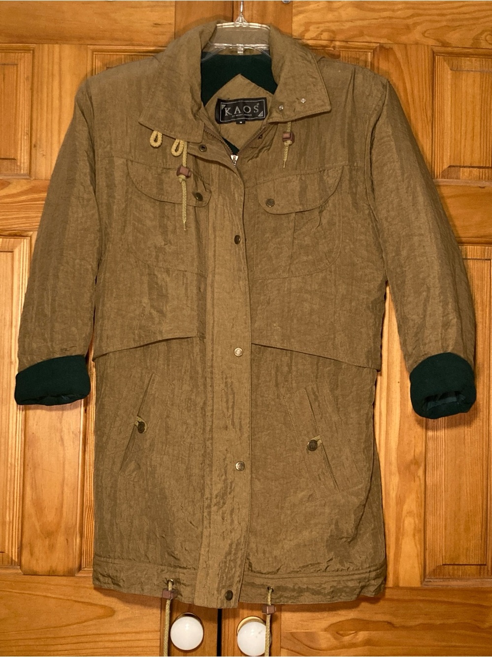 EUC Kaos Vintage 80s 90s Coat Hooded Heavyweight Jacket Brown Green M Medium